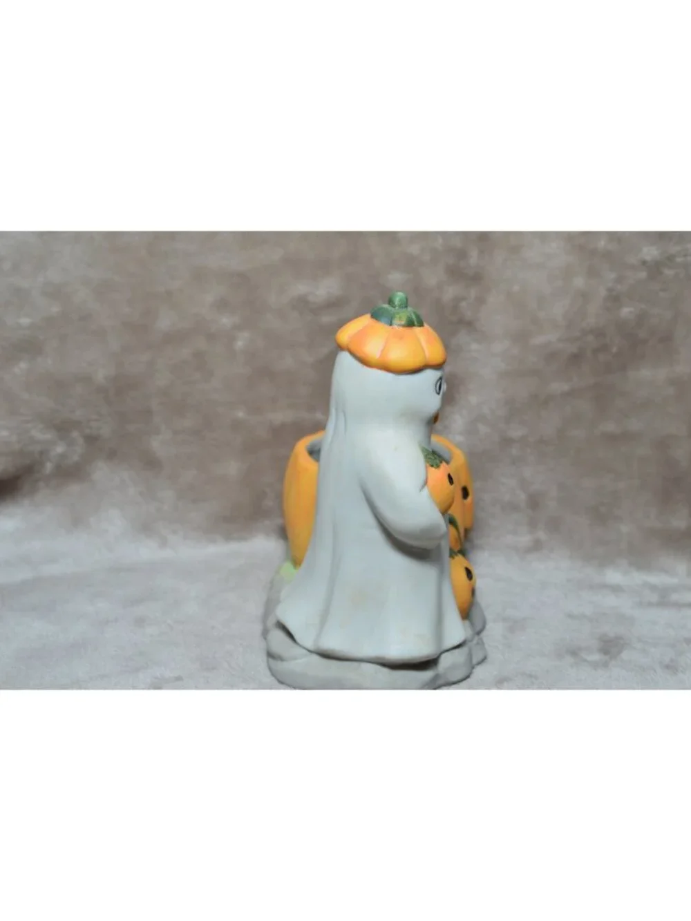 Vintage Ceramic Halloween Ghost Pumpkin Candle Holder Jack O Lantern Retro